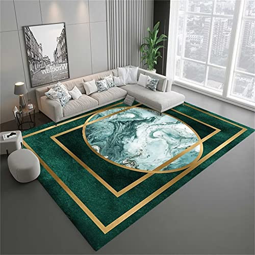 SUNYRDSM Flokati Teppich Waschbar 140x200cm Terrassen Teppich Grün mit goldenem Baby Zimmer dekoriert Hellen Teppich Teppich Kuschelig