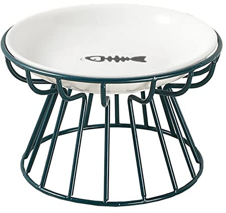 Erhöhter Katzennapf, Katzennapf mit Metallstand, ergonomischer Katzenteller keramische erhöhte Katzennäpfe Anti-kotzende Katzennahrungschale Nahrung Wasser gekippte Schüssel (Gold, Fisch)