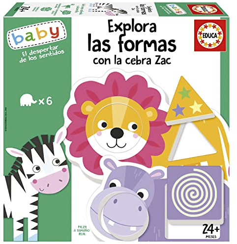 Educa - Explora Las Formas con la Cebra Zac | Juego Educativo Infantil con encajables de Animales para estimular la coordinación Ojo-Mano, razonamiento lógico y Desarrollo cognitivo +24 Meses (19711)