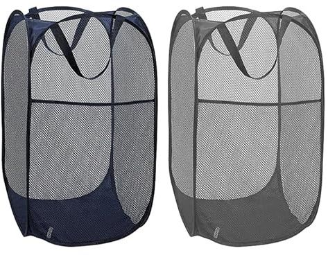 Faltbarer Wäschekorb, 2 Pack Pop-Up für Kinder mit Griffen (Grau+Blau)