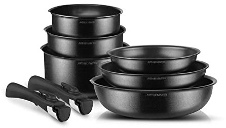 Arthur Martin AM925B Batterie de cuisine amovible 8 pièces Aluminium Smart Control Poignée amovible tous feux dont induction