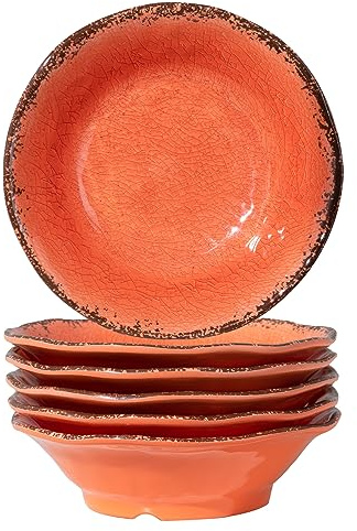 LEHAHA Melamine Vintage Cereal Bowl Set, 7”x 2”, Orange BPA free Melamine Bowls Set of 6, Unbreakable Bowls for Cereal, Soup, Rice, Salad and Snacks, Dishwasher Safe