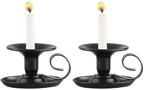 BBTISG 2 Pezzi Portacandele con Manico, Portacandele in Ferro Battuto Vintage per Decorazione da Tavolo, Matrimoni, Soggiorno, Festival, Feste, Dell'Avvento (nero)