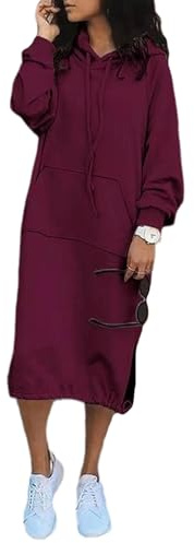 Tinetill Abito in Felpa con Cappuccio da Donna - Lungo Oversize con Tasche in Cotone - Maxi Pullover