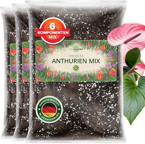 ORAGARDEN Anthurien Erde für Zimmerpflanzen und Garten - 9L Anthurien Substrat für Pflanzen, Palmen, Blumen - 6 Komponenten Blumenerde