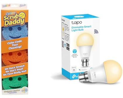 Scrub Daddy Colors, Sponge Scrubber Multipack, Dish Sponges for Washing Up & Tapo Smart Bulb, Smart Wi-Fi LED Light, B22, 8.7W, Energy saving, Works with Amazon Alexa and Google