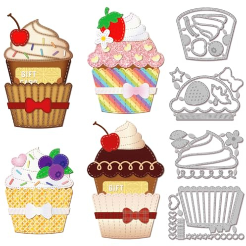 GLOBLELAND 3D Cupcake Gift Card Holder Metal Die Cuts Dessert Cupcake Metal Cutting Die Sweet Cupcake Die Cuts for DIY Scrapbooking Photo Album Decorative Embossing Paper Card