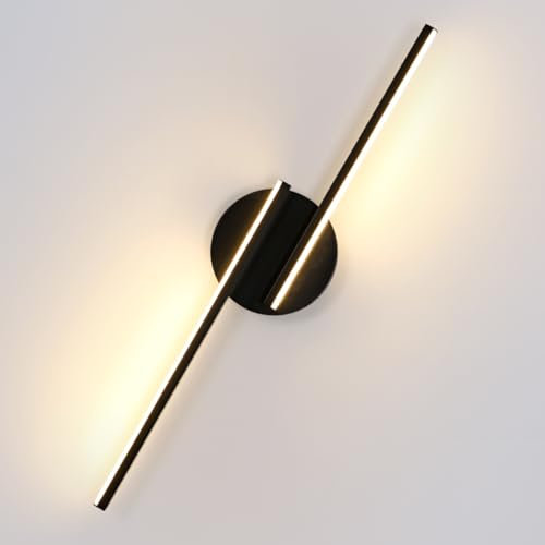 Osairous Lámpara de Pared Interior LED, 22W 2475LM Aplique Pared Dormitorio Negro, 55CM Luz de Pared Aluminio Moderno para Salón Estudio en Pasillo, Luz Cálida 3000K