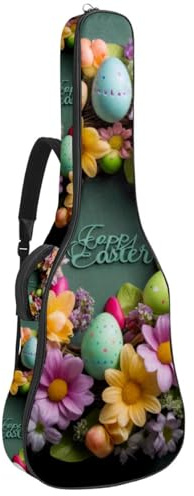 Tasche für Akustikgitarre, wasserdicht, große Universal-Gitarrenkoffer passend für 40/41/42 Zoll, grüner Frohe Osterkranz, mehrfarbig, 42.9x16.9x4.7 in, Gitarrentasche
