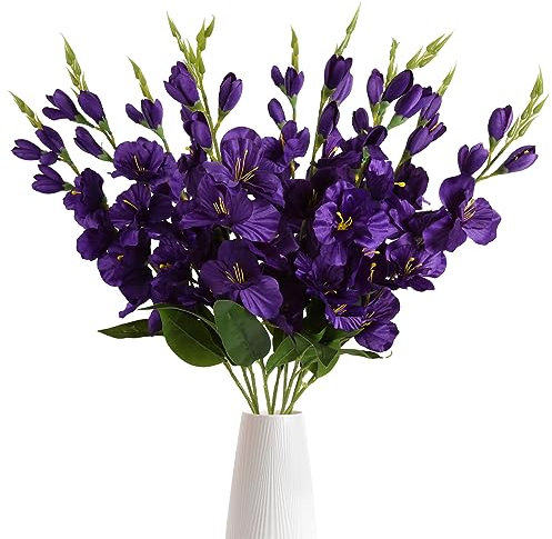IPOPU Künstliche Gladiolen, lila, 10 Stück, Seidenblumen, 76,2 cm, künstliche Gladiolen für Hochzeit, Zuhause, Party, Blumenarrangement, Tafelaufsatz, Tischdekoration (lila)