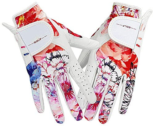 QUYNAGER Golfhandschuhe Golfhandschuh Frauen, Leder gedruckte Musterfarbe, weiche Passform Guter Griff, Damen Links rechts (1 Paar) Handschuhe Golfhandschuh (Größe : 21 X-Large)