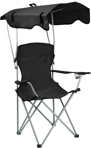 Willonin - Silla de camping, silla de pesca, de camping, de pesca, de director con portavasos y bolsa y toldo, tejido de acero y Oxford (Negro)