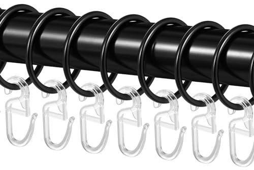 50 Pezzi di Anelli per Tende In Metallo con 50 Pezzi di Ganci per Tende, Anelli per Tende da Doccia per Tende da Finestra, Diametro Interno 32 mm - Nero