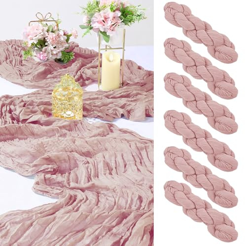 MUUKAIII 6 Stück Tischläufer Rosa 90x300 cm käsetuch tischläufer Gaze Musselin tischläufer Boho Hochzeit für Hochzeitsdeko, Tischdeko Geburtstag, Babyparty