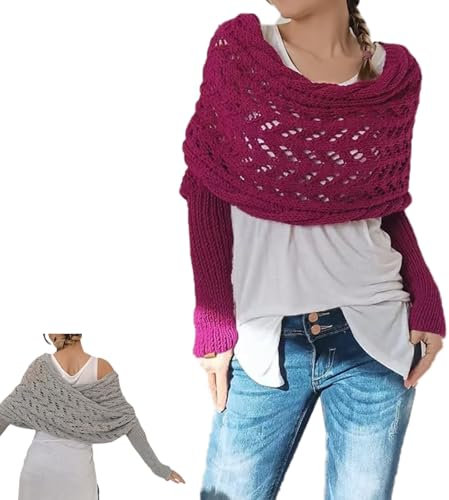 Gestrickte Zopfwickel, Shrugs für Damen, Stricktuch, Strickschal mit Ärmeln, Rosa, Einheitsgröße