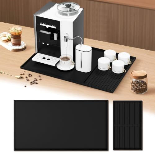 SOSMAR Silikonmatte Unterlage für Kaffeemaschine, Große Silikon Matte mit Rand 60 x 40cm, Kaffeevollautomat Kaffeemühle Untersetzer mit Trennbarer Abtropfmatte für Gläser Tassen
