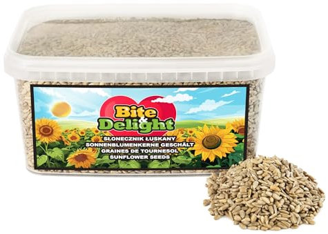 Bite & Delight - 1,5 kg Graines de Tournesol Décortiquées, Nourriture pour Oiseaux Sauvages, Aliment Complet pour Toute l'Année, Été et Hiver, sans Coquille, Sunflower Seeds
