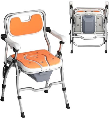 SULQING Klappbarer Duschstuhl mit Armlehnen und Rückenlehne, höhenverstellbarer Toilettenstuhl mit Eva-Polster, Duschstuhl mit Rückenlehne für Senioren, Duschstuhl für ältere Erwachsene