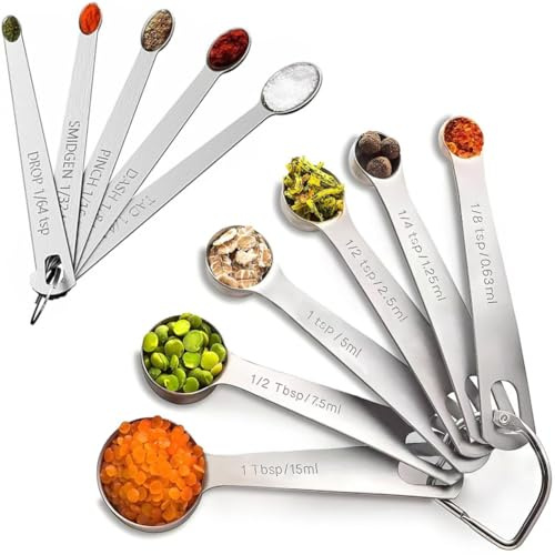 CLVEDU 11PCS Measuring Spoons Set Stainless 1 tbsp, 1/2 tbsp, and 1-1/16tsp Steel Measuring Spoons for Cooking Baking Spice Jars and Liquid Ingredients