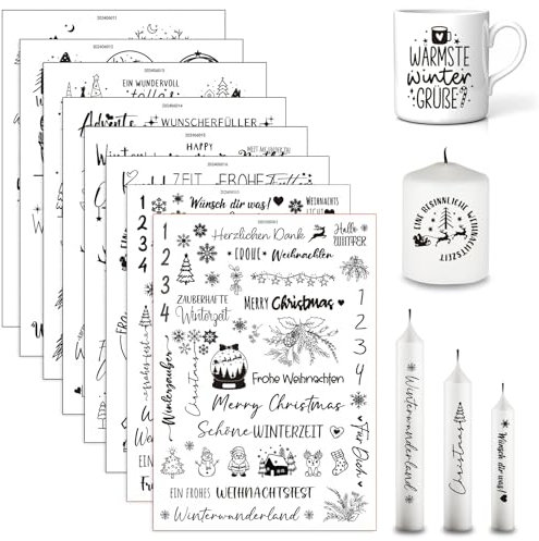 Weihnachten Rub On Sticker, 4/5/8 Stück Transferaufkleber Weihnachtsdeko, Rub On Folie Aufkleber Wassertransferdruck für Raysin Keraflott Möbel Glas Holz (C, 8 Stück)
