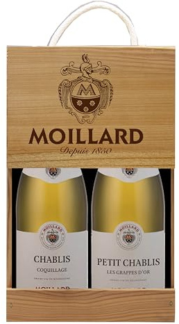 Moillard - Coffret cadeau Chablis et Petit Chablis, Chardonnay Vin Blanc, Grand Vins de Bourgogne en caisse bois (2 x 0,75L)