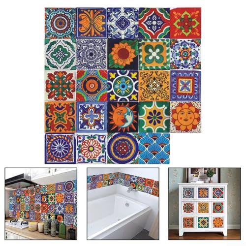 Lot de 24 autocollants imperméables de style marocain vintage pour améliorer votre espace de vie (20 x 20 cm)