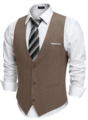 COOFANDY Anzugweste Herren Anzug Weste Elegant Business Weste Gilet Hochzeitsweste Suit Vest V-Ausschnitt Herrenwesten Braun L