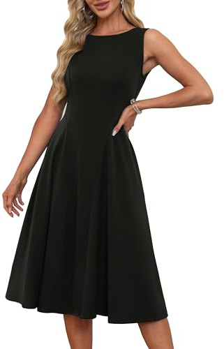 GRACE KARIN Vintage cocktailklänning för kvinnor, swing, A-linje, solid midi-festklänning, ärmlös, elegant formell klänning för bröllop, Svart, XL
