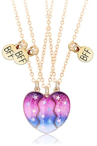 Cosysparks Freundschaftsketten für 3, 3 Pcs Beste Freunde Kette 3 Schwestern Halskette Bff Ketten für 3 Mädchen Kette Herz Anhänger Schmuck Geschenk für Mädchen