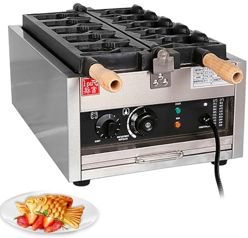 Dfdieratve MáQuina Taiyaki EléCtrica Comercial, MáQuina para Hacer Waffles con Forma de Pez y Revestimiento Antiadherente, Prepara de 8 a 10 Taiyakis por Tanda, para Desayuno y Brunch,Style1