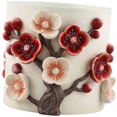 getuse Pot de fleurs avec soulagement de fleur de prunier - 14 x 13 cm - Pot de fleurs décoratif en résine pour plantes d'intérieur, décorations de bureau, rangement polyvalent