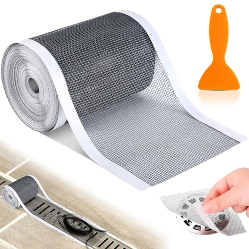 Shower Drain Hair Catcher, 7cm x 10m Self Adhesive Disposable Shower Drain Adapter, Drain Mesh Sticker Hair Sticker For Shower, with Plastic Spatula, for Bathroom, Kitchen Drain Protectors (7cm*10m)
