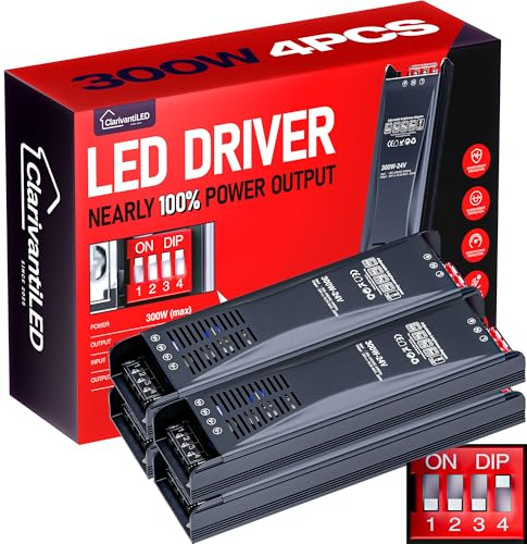 ClarivantiLED LED Transformador dimmable 24V 300W 12.5A 4pcs 220V a 24V fuente alimentacion para alimentador power supply transformador luces LED driver alimentación conector seguro