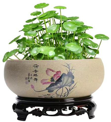 SMELEYOU Fiornatrice Per Ciotola Di Loto Per Semi Di Fiori Di Loto In Stile Cinese Vasi Di Piante Idroponiche Interno Con Base Di Plastica Squisita Pentola Bonsai Rustica Senza Scarico Per Giglio