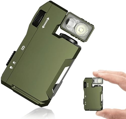 G5 Rechargeable EDC Flashlight, Portable Flat Pocket Flashlights, 400 Lumens Dual Light Sources Mini Flashlight with RGB Light，Magnetic Keychain Flashlights for Outdoor Home Emergencies (Green)