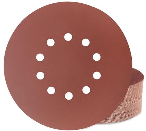 Huopueit 40 Pezzi Dischi Abrasivi 225 mm 10 Fori Rotondi di Carta Vetrata Grana 600 per Smerigliatrici per Cartongesso e Giraffe Abrasive