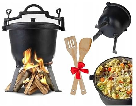 BDW Hervidor de hierro fundido, olla de hierro fundido con tres patas, olla de caza húngara, 8 litros, con tapa y patas, caldero para brujas, olla de barbacoa Cauldron, olla a presión
