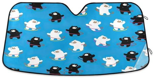 Pare-soleil pour pare-brise de voiture - Ours mignons de dessins animés bleus - Housse de fenêtre avant pliable - Pare-soleil réflecteur de voiture - 145 x 80 cm
