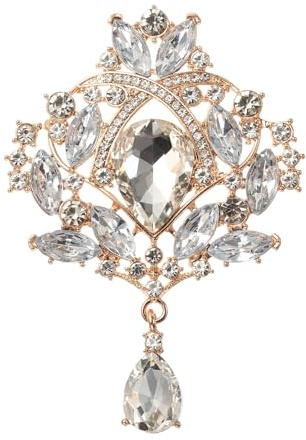PATIKIL 1 Pcs Spilla Grande Con Strass, Spilla Vintage A Bouquet Di Cristallo Dorata Per Donne Matrimonio Sposa Feste Compleanno Ballo Banchetto Decorazione, Oro (3.5x2.5 Pollici)