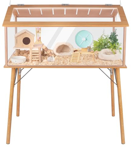 Kalolary Large Wooden Hamster Cage, 40L x 48H Hamster House and Habitats Chewproof Small Animal Cages Openable Top with Transparent Viewing Hamster Enclosure for Dwarf Chinchilla Gerbils Other Pets