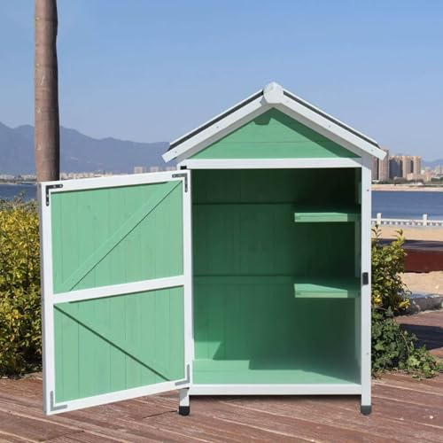 Armario de almacenamiento de madera para exteriores, banco de macetas resistente a la intemperie y cobertizo de herramientas, ideal para jardín, patio, terraza, invernadero, balcón, organización