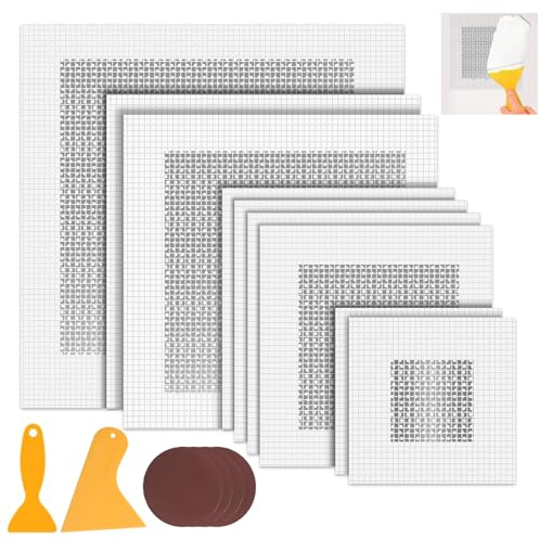 15 Pcs Wall Repair Patch Kit, Plasterboard Repair Patch, Drywall Patch | 2/4/6/8 Inch Plasterboard Repair Kit with 4 Sandpaper and 2 Putty Knife Dry wall Repair Kit for Quickly Fixing Broken Walls