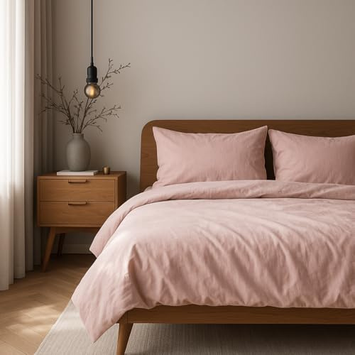 VEL VET HOME Bettwäsche 140x200 Baumwolle Bettbezug 140x200 cm mit Kissenbezug 80x80 cm Hohe Qualität Bettwäsche-Set mit Reißverschluss 100% Baumwolle Made in EU Puderrosa