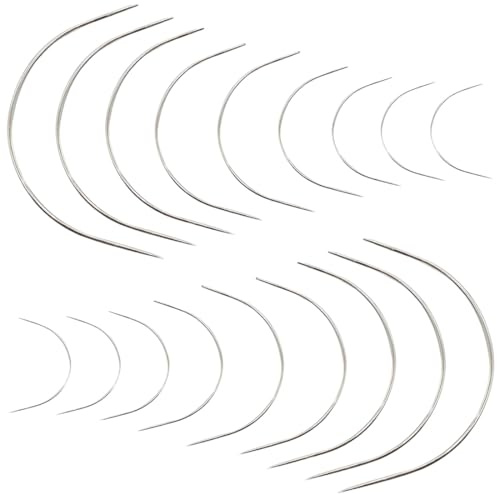 UIEXAY Aguja De Cuero Para Silla De Montar, 18 Agujas De Coser De Cuero En Forma De C, Agujas Curvadas En Cinco Tamaños Para Cuero, Alfombras, Pelucas, Joyería, Reparación De Colchones, Etc.