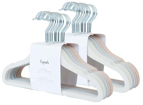 3 Sprouts Kinder Kleiderbügel aus Samt - rutschfest & Robust - Ideal für Baby- & Kleinkinderkleidung - Baby Kleiderbügel - Platzsparend & Leicht - Perfekt für Kinderzimmer - 30 Stück - Sortiert