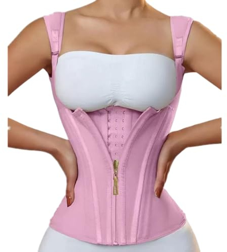 Amateschitz dam midjetränare shapewear midjeformare med dragkedja och spänne stängning cincher korsett formande stark midjeformare magbälte, ROSA, M