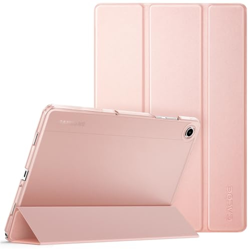 CACOE Case for Samsung Galaxy Tab A11+/ A9+ Plus 11 Inch 2025 with Screen Protector, Ultra Slim Stand Protective Smart Cover Hard PC Translucent Back Shell, Auto Wake/Sleep, Rose Gold