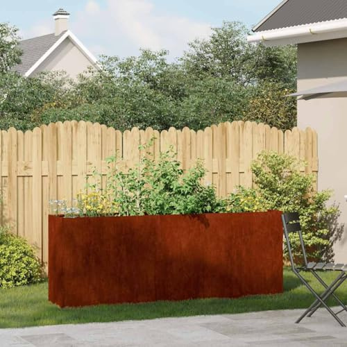 Woonisher Jardinera de Acero Resistente a la Intemperie, Jardinera elevada de Metal, Jardinera de Acero Corten 200x40x80 cm para embellecer Jardines y terrazas.