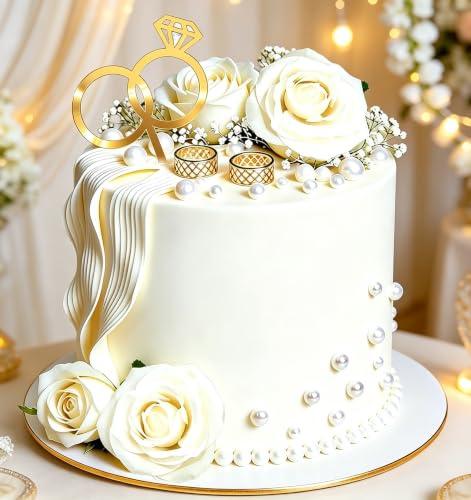 LaVenty Engaged Ring Cake Topper Acrylic Cake Decorations | Rose Flower Bridal Shower for Wedding Engagement Party Cake Decorations Supplies Favors