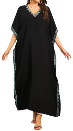 Orshoy Womens Kaftan Full Length Swimsuit Cover Ups Bohemian Caftan Dresses Bathing Suit Loungewear Sleepwear Black 2